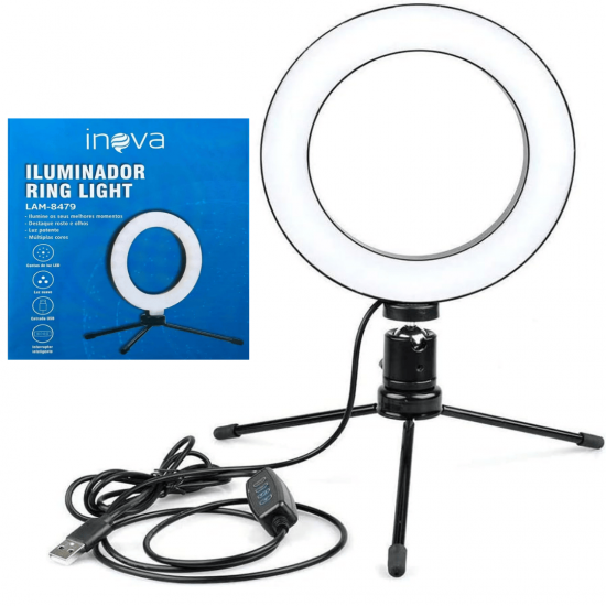 Ring Light de Mesa Blogueira Portátil Luminária De Led 6 Polegadas + Tripé De 16 Cm