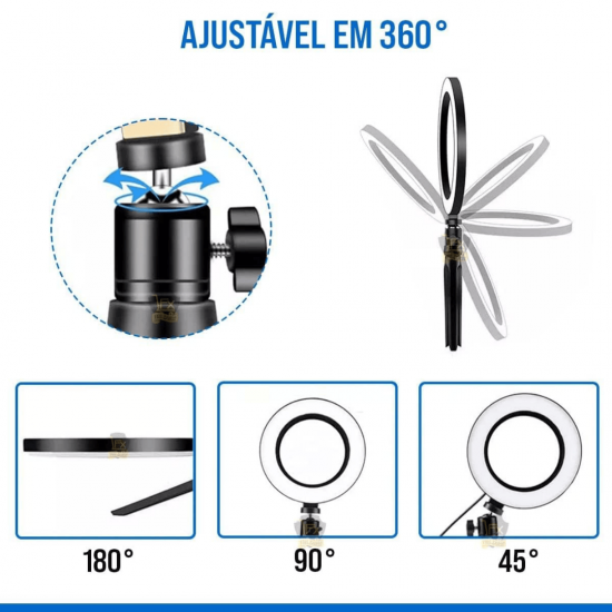 Ring Light de Mesa Blogueira Portátil Luminária De Led 6 Polegadas + Tripé De 16 Cm
