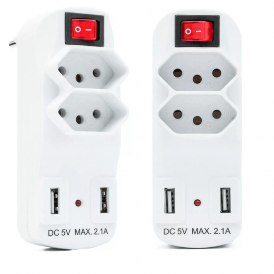 Filtro de Linha Clamper Extensão Tomada Com 2USB Bivolt