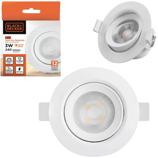 SPOT LED ECO B+D REDONDO E QUADRADO 3W 3000K/6500K 100-240V