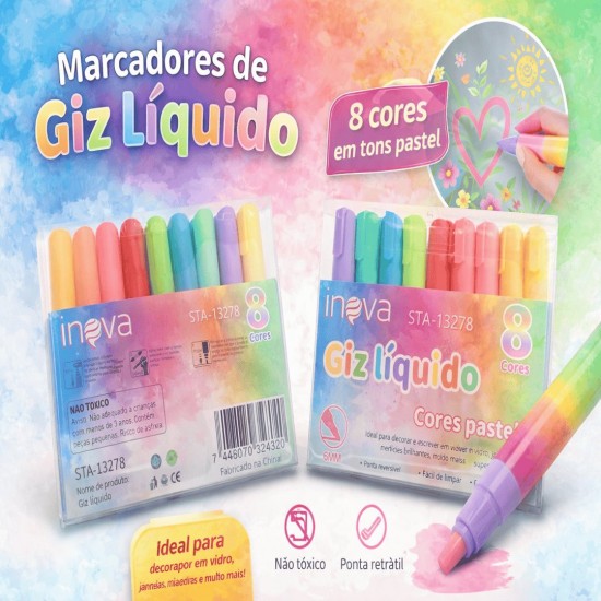 STA-13278 GIZ LIQUIDO 8 CORES PASTEL PONTA 6MM