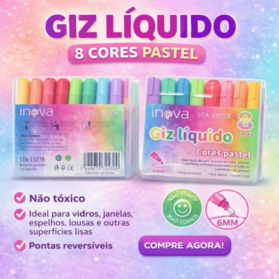 STA-13278 GIZ LIQUIDO 8 CORES PASTEL PONTA 6MM