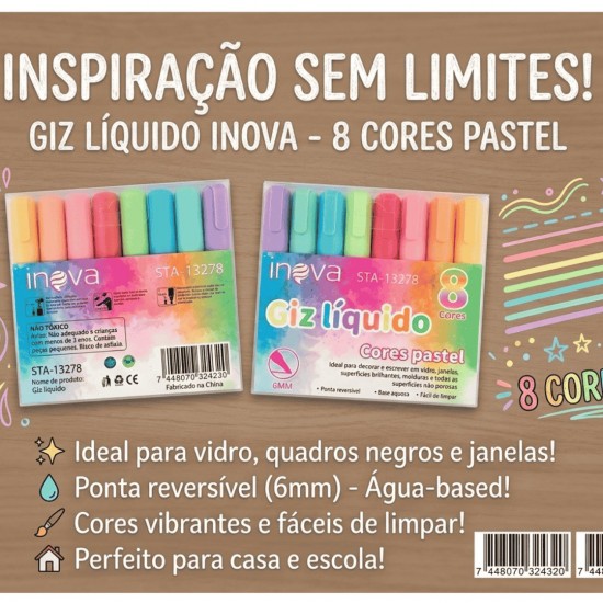 STA-13278 GIZ LIQUIDO 8 CORES PASTEL PONTA 6MM