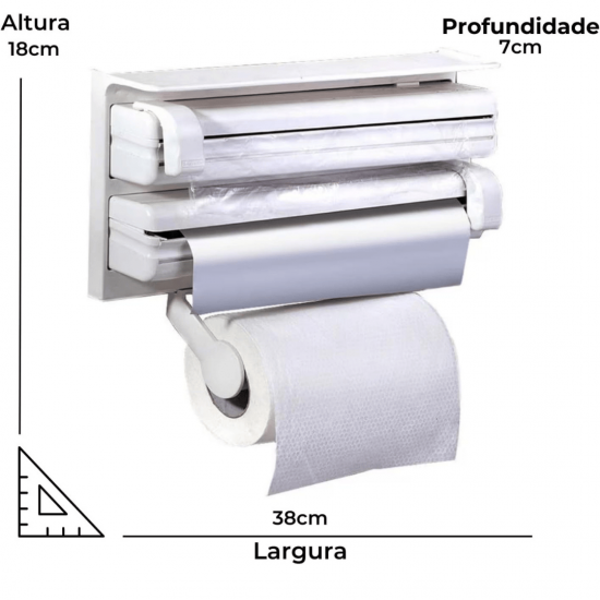 Porta Papel Toalha Triplo Suporte Rolos de Cozinha 3 em 1