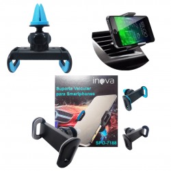 SUPORTE PARA CELULAR, VEICULAR, FIXA SAIDA DE AR, UNIVERSAL, MATERIAL EM ABS + METALICO, MARCA INOVA - PRETO SPO-7188