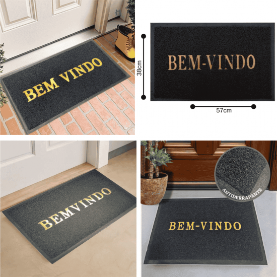 Tapete Pvc Capacho Bem Vindo Emborrachado Antiderrapante para Porta