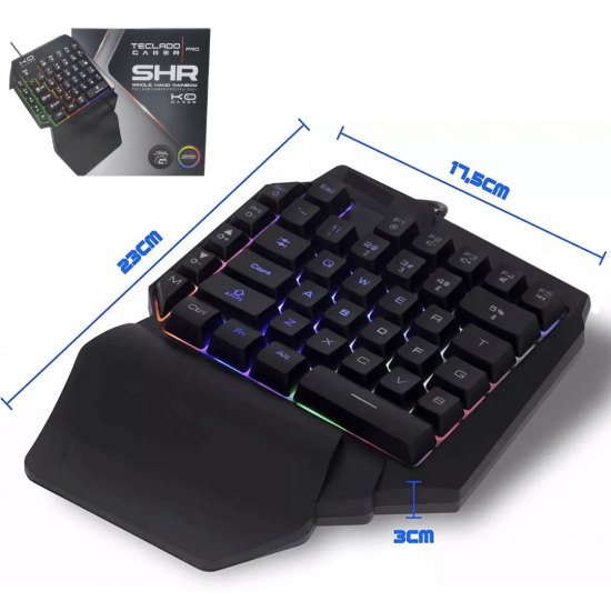 Teclado Gamer Semi Mecanico Single Hand Profissional Uma Mão Led RGB