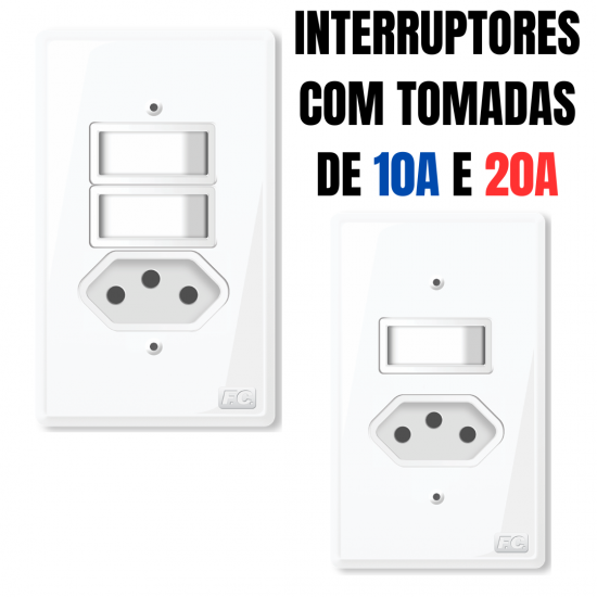 Tomada Interruptor 10A/20A linha Homelink F.C. tomadas simples 10A tomada 20A interruptor simples