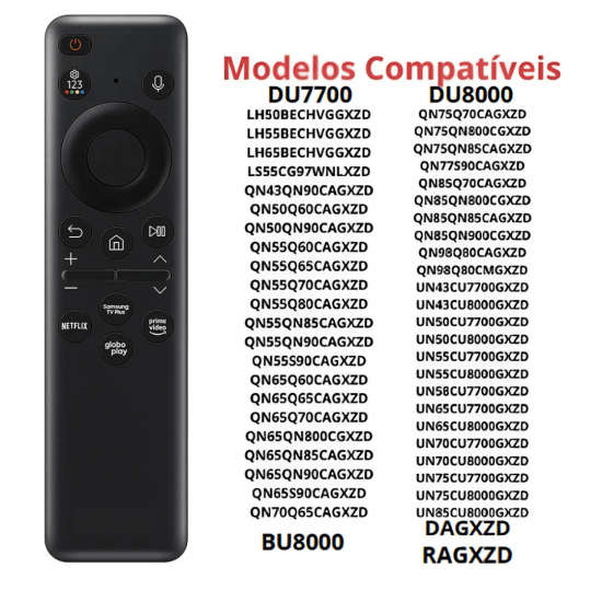 Controle Remoto recarregável compatível com Samsung Smart Tv 4k Au, com comando de voz