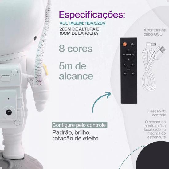 Projetor Astronauta Luminária Galáxia Nebulosa Abajur Estrelas